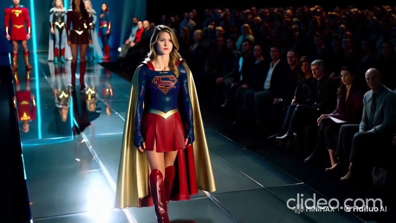 Supergirl desfilando na Liga #dc #supergirl #mulhermaravilha #arlequina #batgirl #ligadajustiça #ia