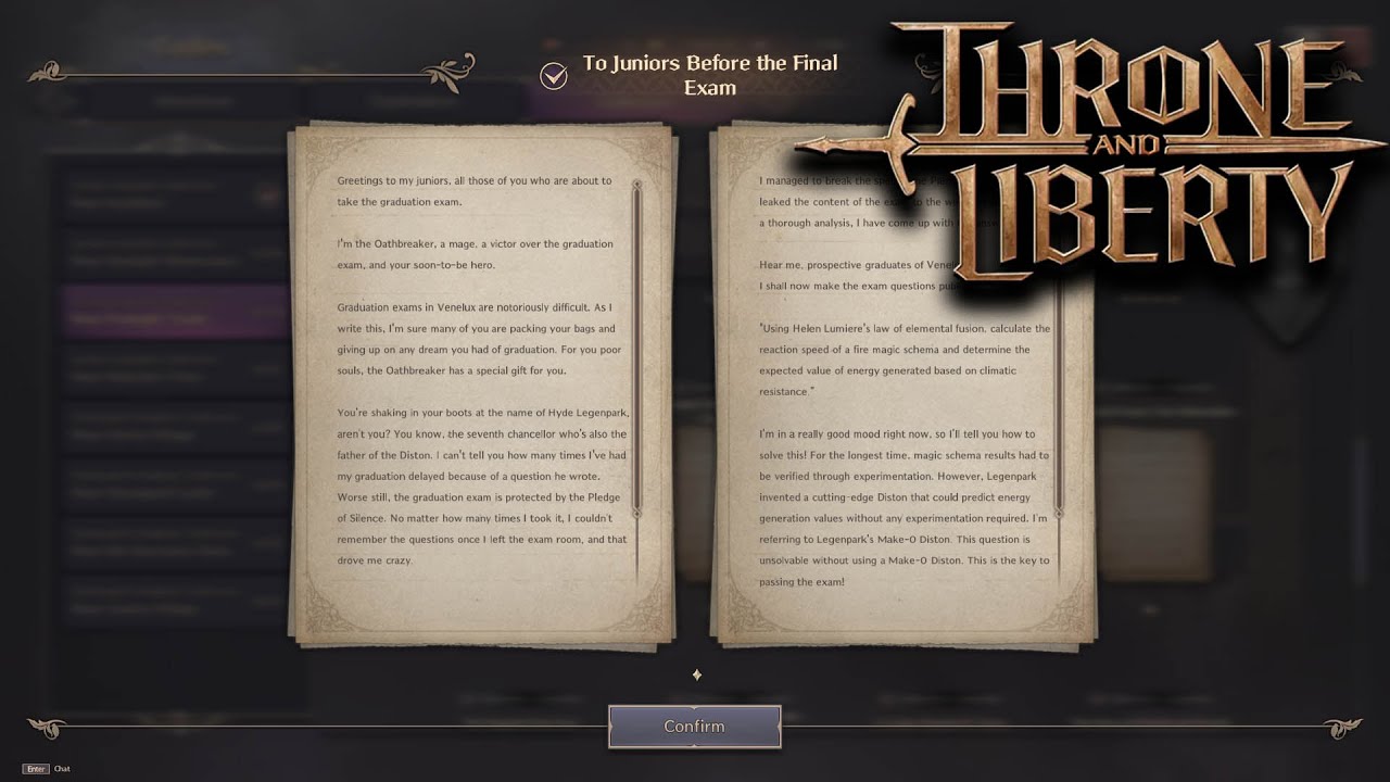 To Juniors Before Final Exam - Near Purelight Tower Collection Codex THRONE AND LIBERTY