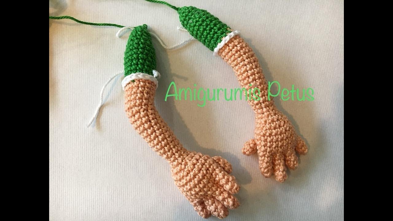 Como tejer manos y brazos muñeco futbolista amigurumis Petus PRIMERA PARTE
