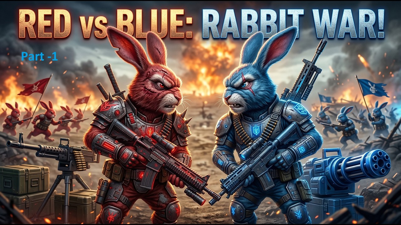 Epic Red Rabbits Vs Blue Rabbits War (Part -1) |  Heavy Weapons Battle | The Great Rabbit War