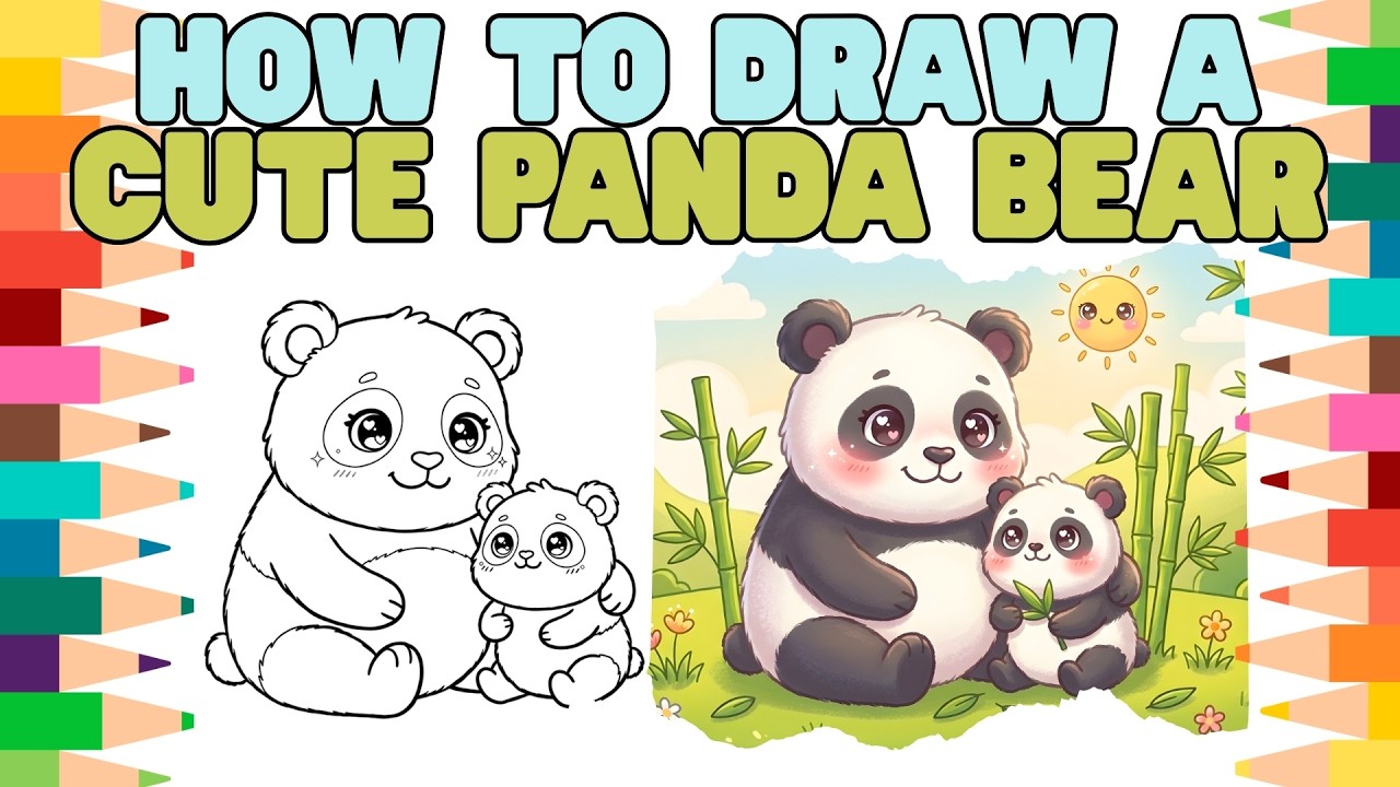 How To Draw A Cute Baby and Momma Panda Bear - Easy