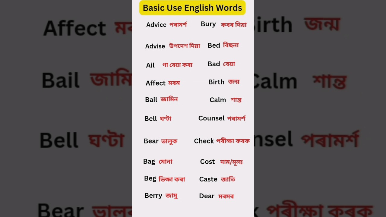 basic use english words/ word meaning/ word meaning in assamese #jogindrachapar #shorts #ytshorts