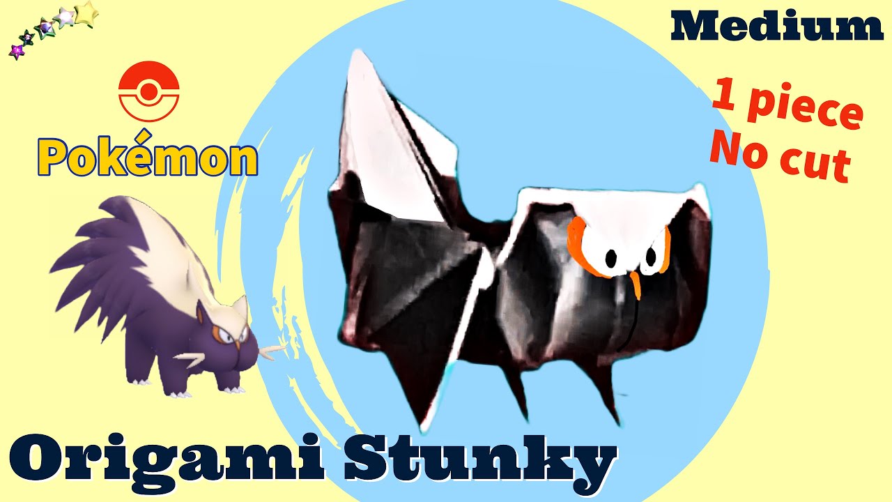 How to make Pokemon origami Stunky the Skunk paper Pokémon.  Medium 12-minute crafts folding DIY.