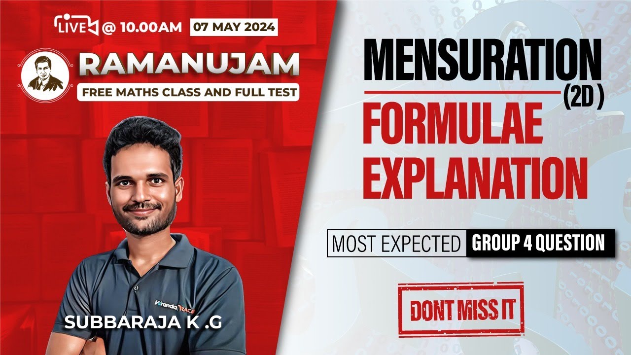 RAMANUJAM FREE MATHS CLASS AND TEST| MENSURATION (2D ) FORMULAE EXPLANATION|DONT MISS IT |Subba Raja