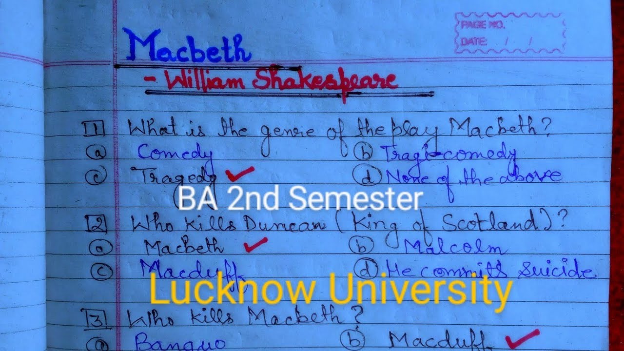 Macbeth by William Shakespeare MCQs | Macbeth Mcqs | macbeth objective questions and answers | MCQS