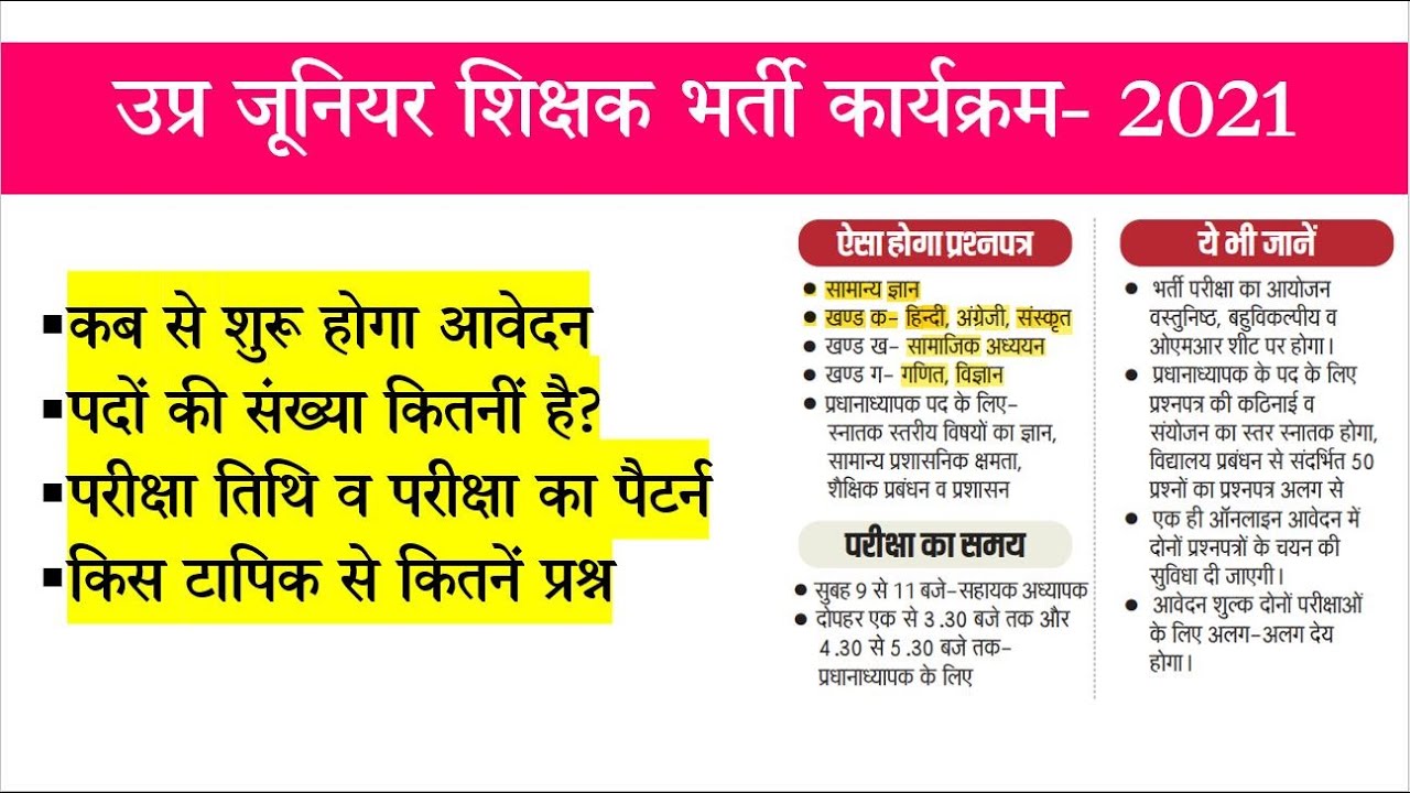 UP Junior Teacher Vacancy 2021 Apply online Exam date syllabus etc #SUPERTET2021