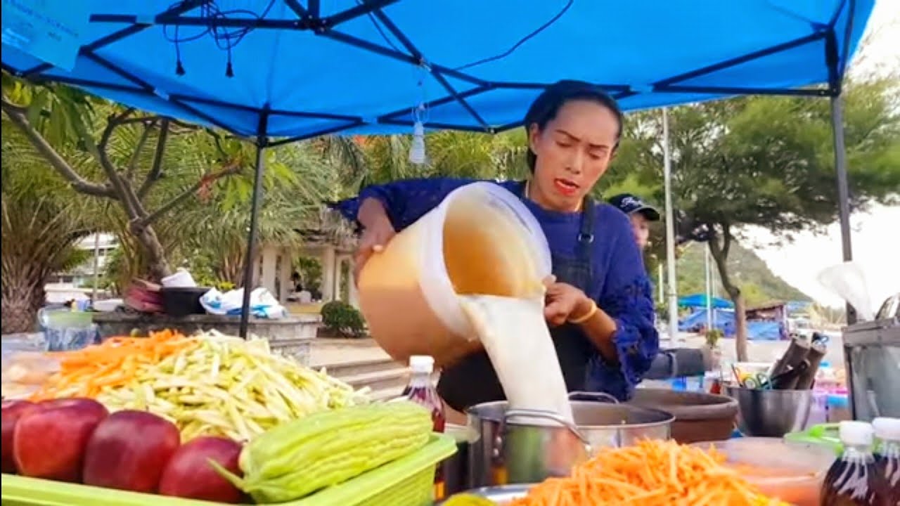 น้ำยำมะขามเปียก ทีเด็ด สูตรลับ ร้านส้มตำยำเจ๊เล็กประจวบ บรรยากาศเก่าๆ ริมทะเลประจวบ Somtum JeaLeak