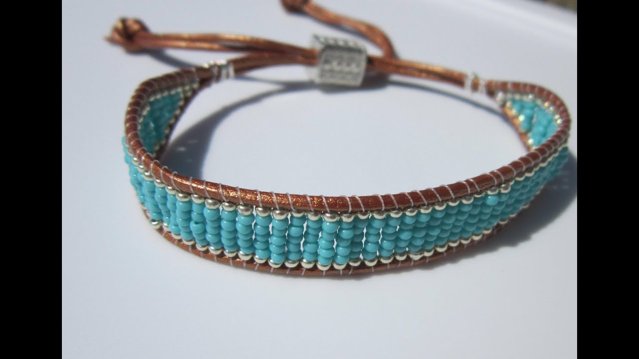NETA_PORTER BRACELET. Turquoise and silver-beaded leather bracelet. БИРЮЗОВО-СЕРЕБРЯНЫЙ БРА