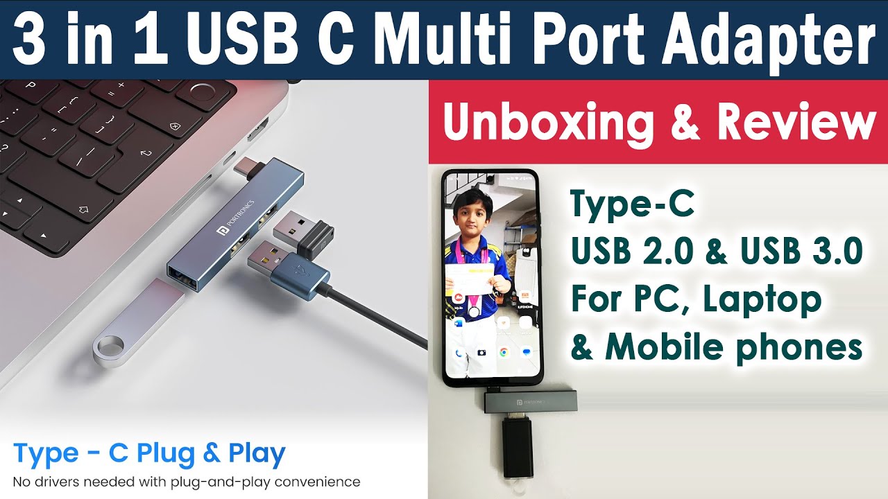 Portronics Mport Mino C 3 in 1 USB C Hub Quick Unboxing & Review