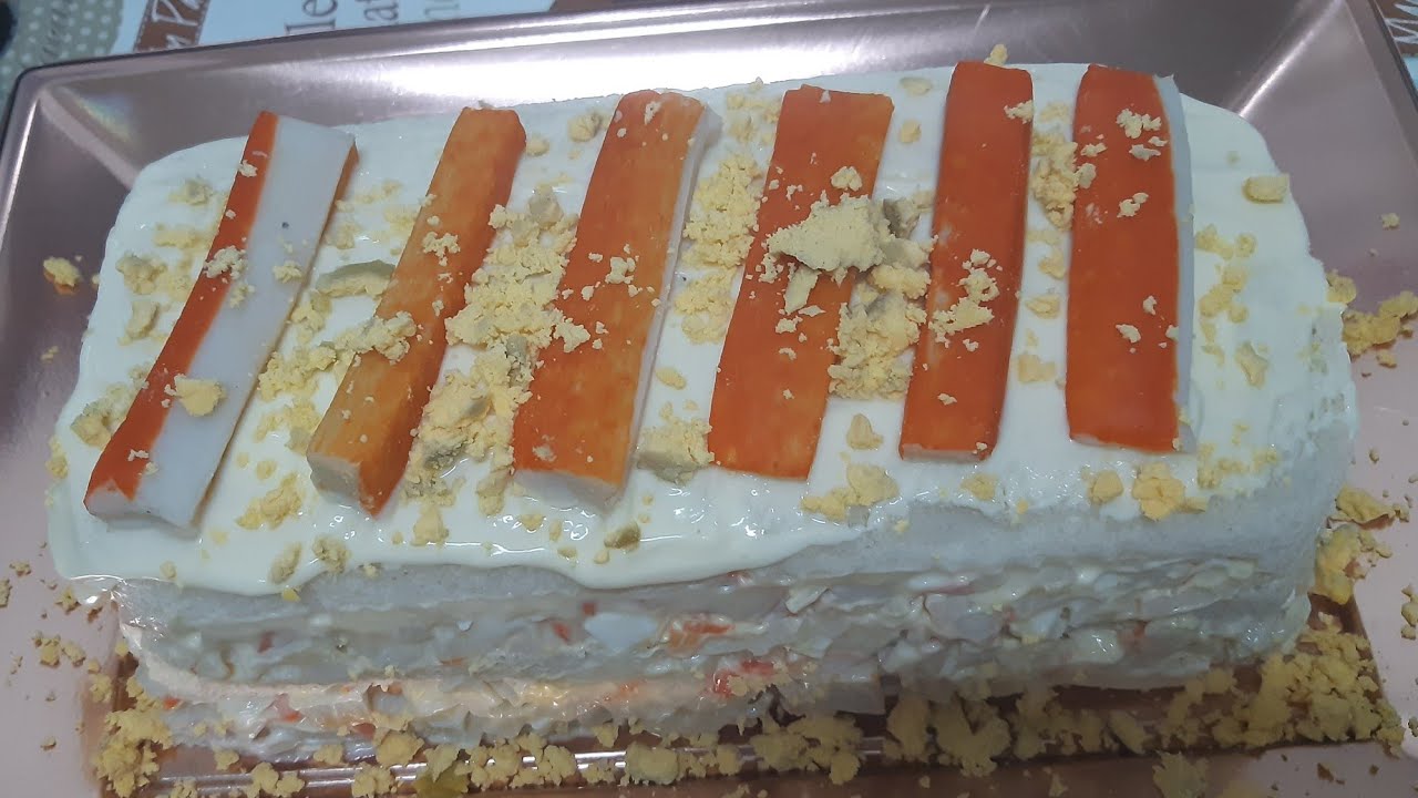 PASTEL FRIO DE PALITOS DE CANGREJO 🦀👌 fácil  y muy económico ideal para Navidad 🎄🎅