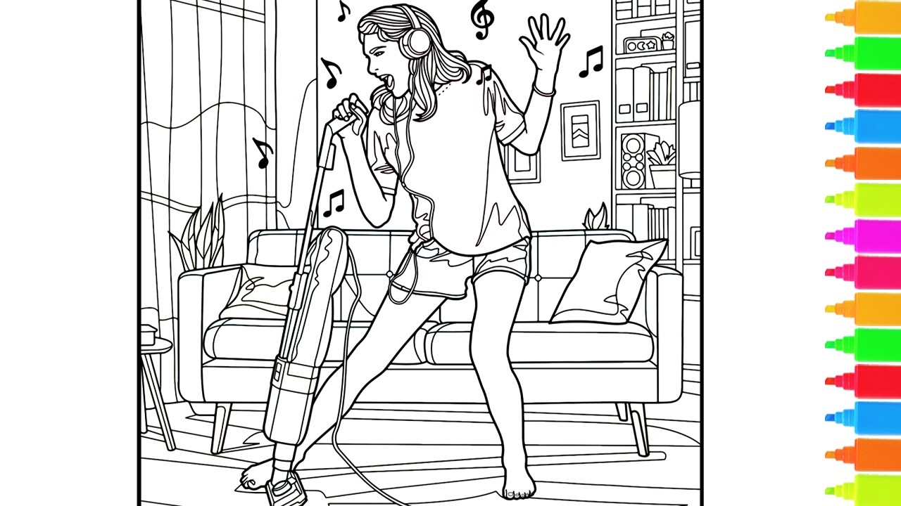 Coloring Vacuum Сleaner Song, Meditation for Positive Energy, Skater Girl | Coloring Pages