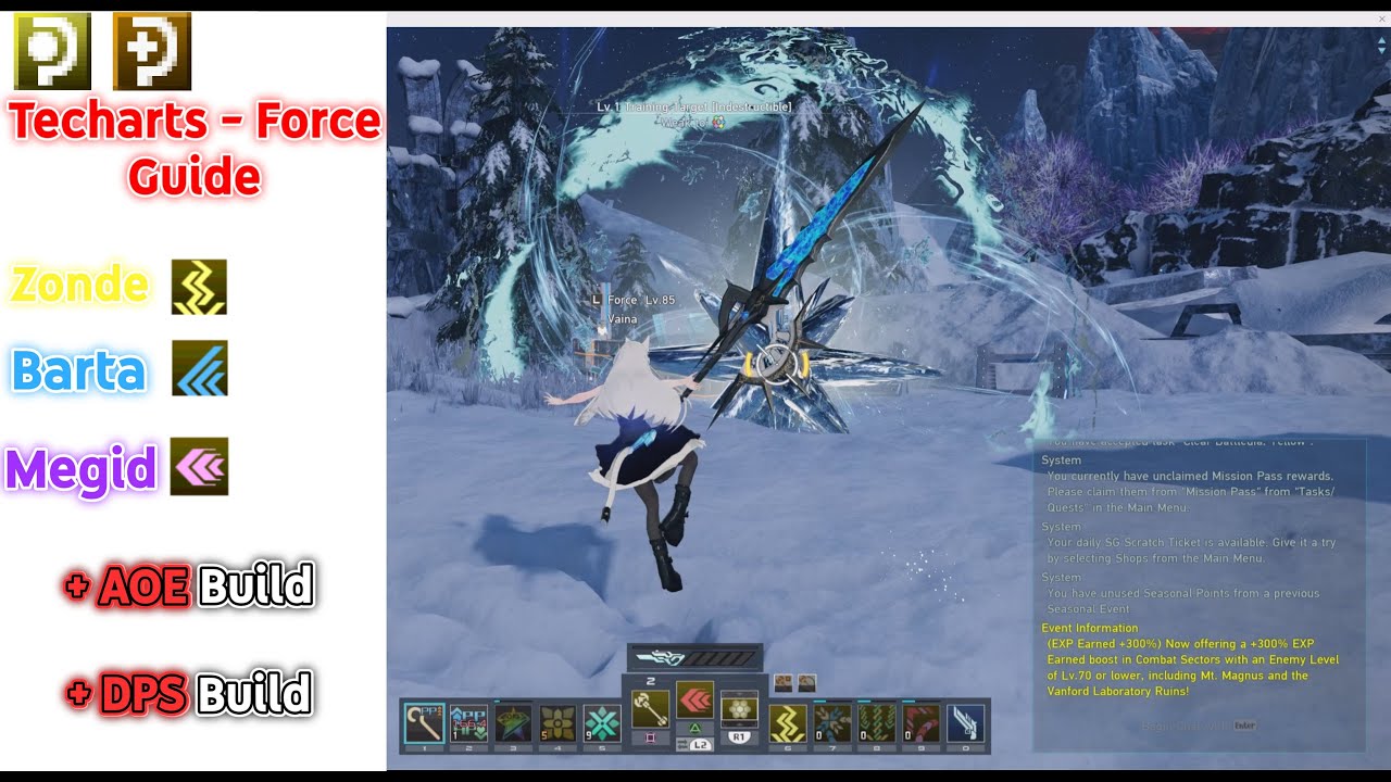 [PSO2:NGS] Techarts Force Guide - Barta, Zonde, Megid | AOE Build & DPS Build