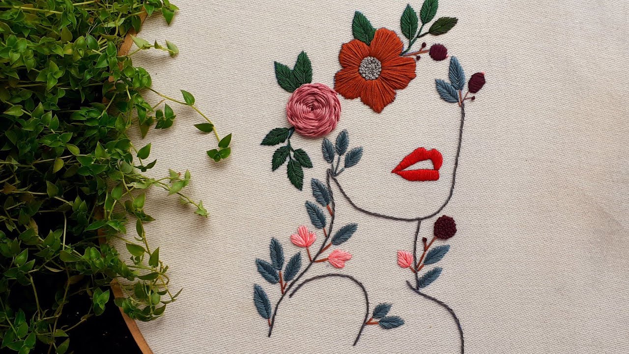 || Hand embroidery ||  face pdf pattern || lady with flowers ||