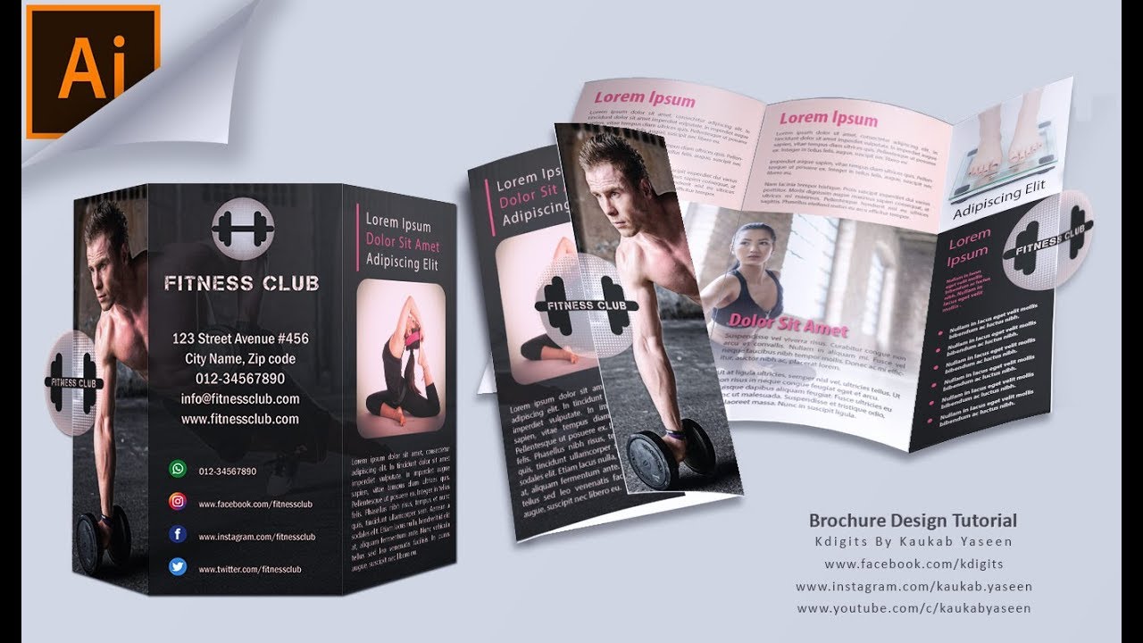 How to make Tri Fold Brochure (Fitness Club) | Illustrator Tutorial