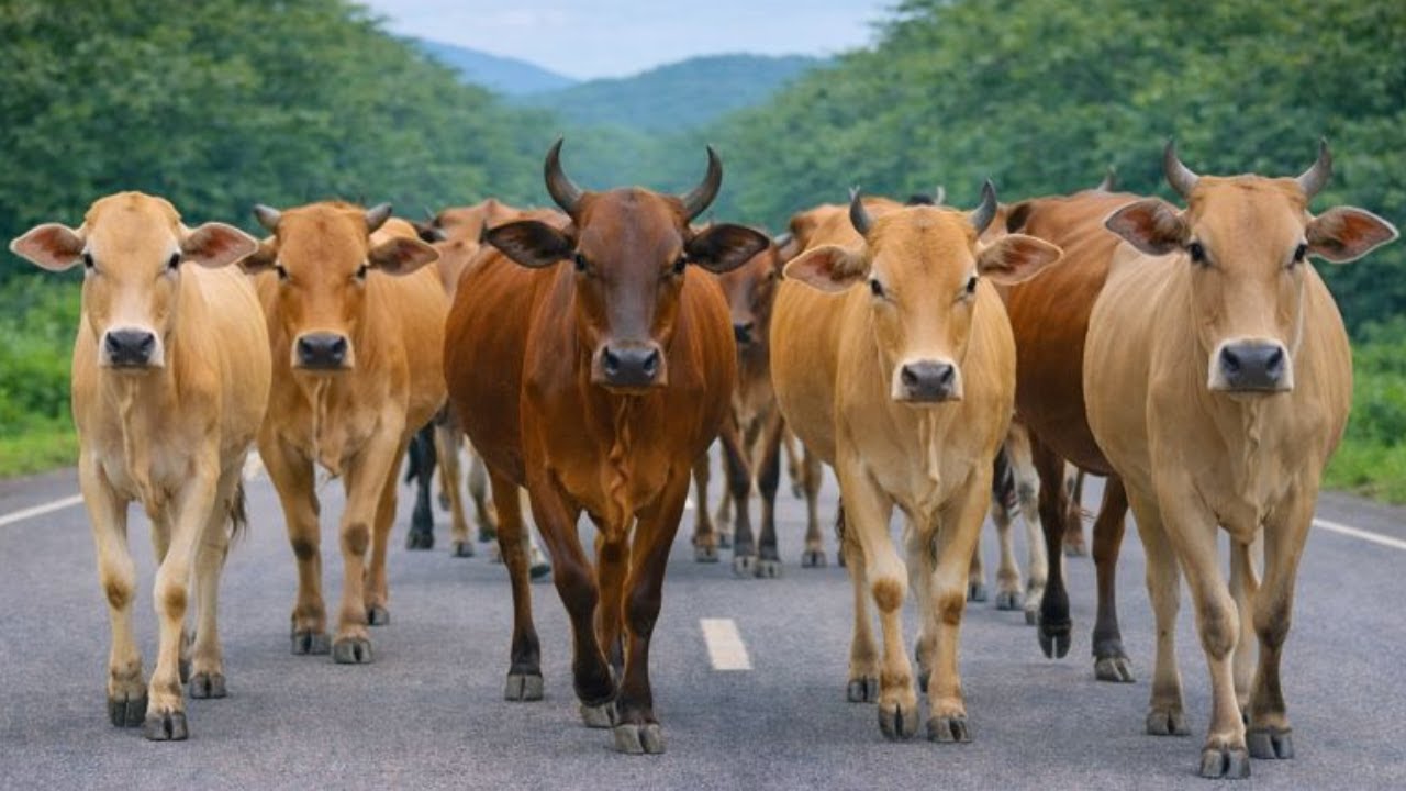 Aktivitas Mengiring Sapi Lembu  Menuju Ke Kandang Peternakan Hewan Ternak sapi - Suara sapi moo