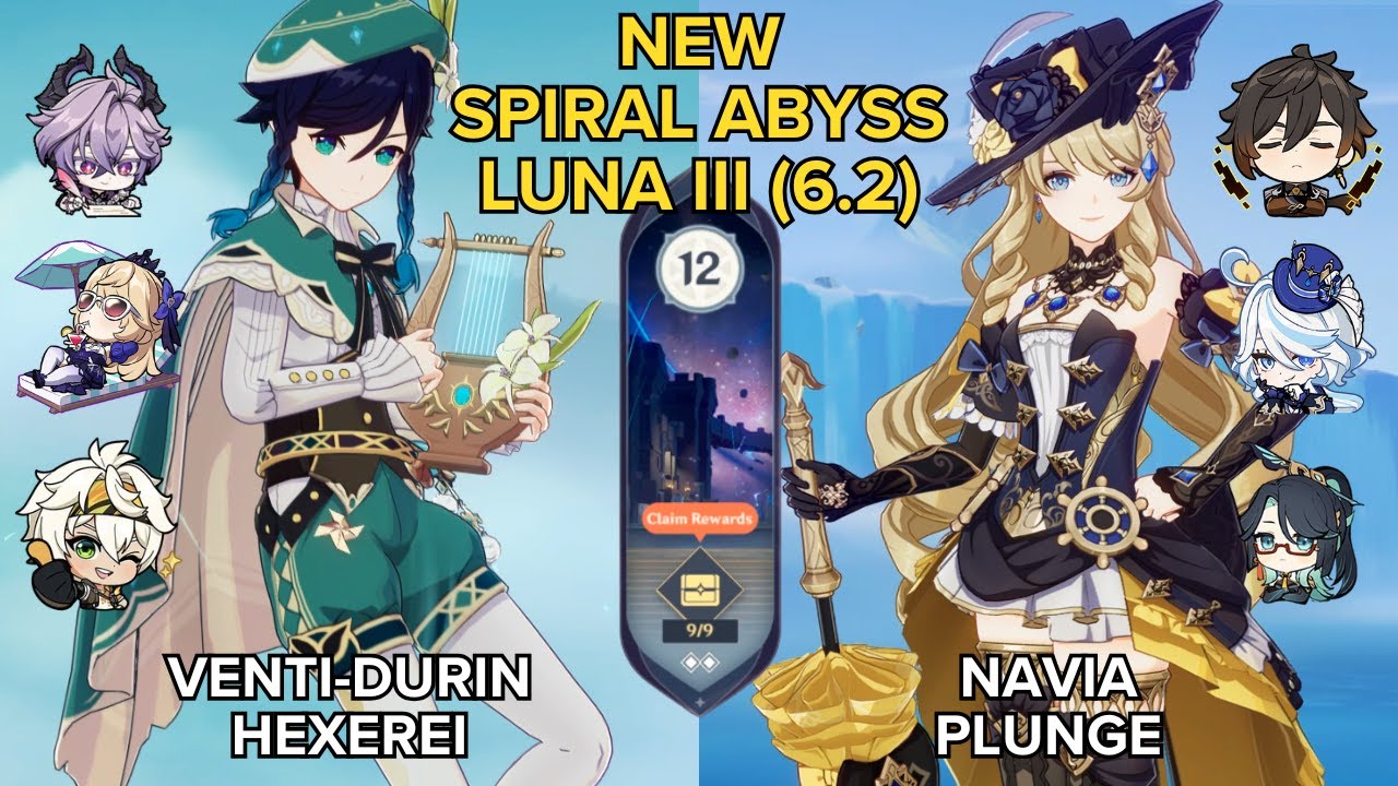 SPIRAL ABYSS Luna III (6.2) Venti Hexerei & Navia Plunge - Floor 12 - 9⭐ | Genshin Impact