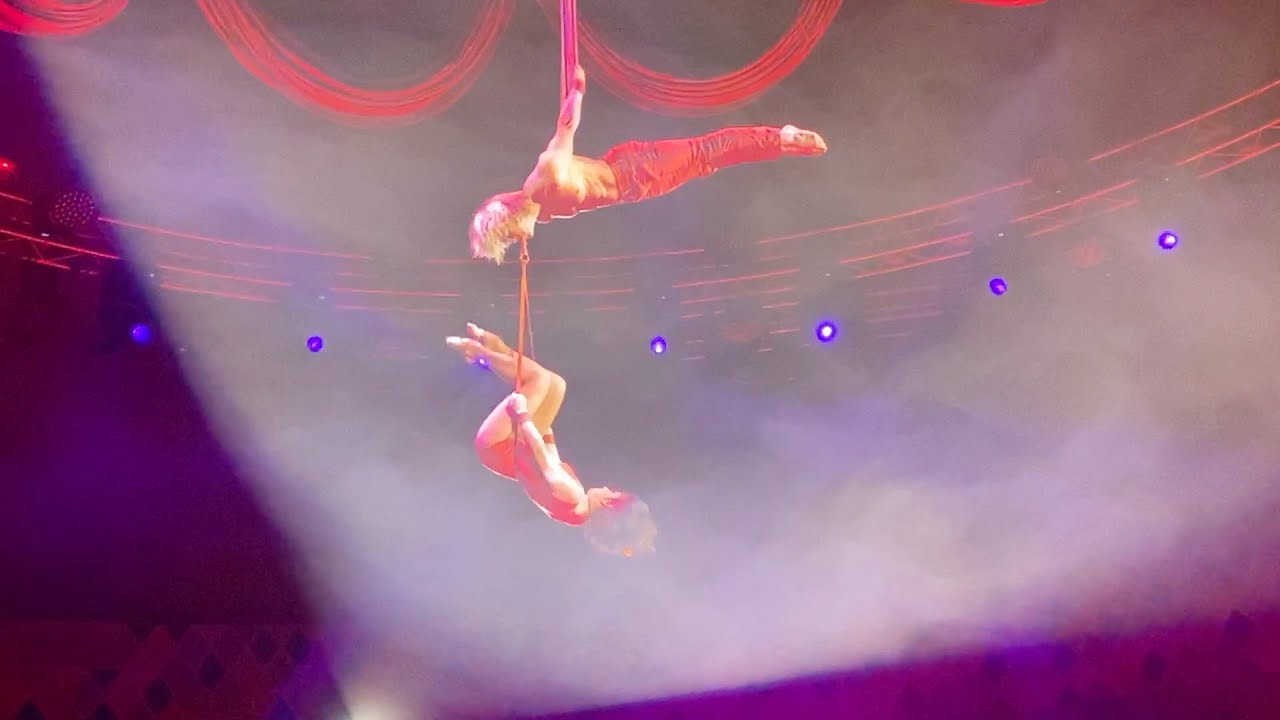 Deep Red. Air gymnasts Rubtsova and Markov. Show of water, fire and light