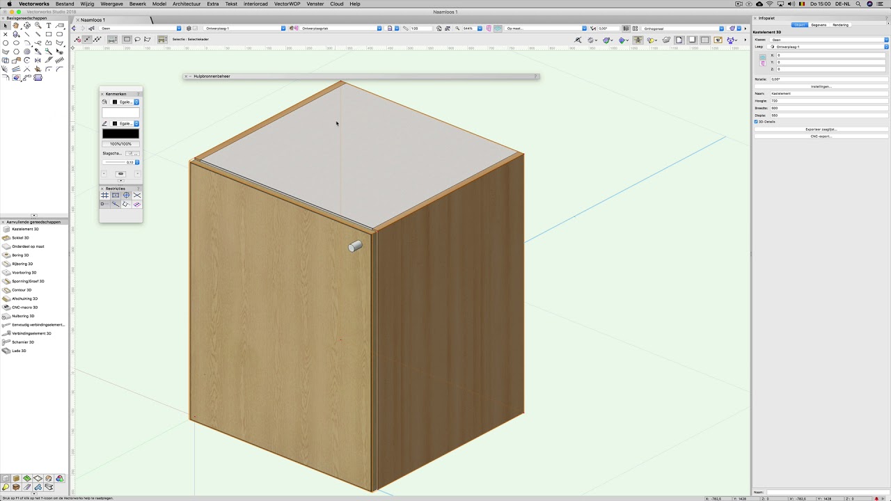 Plaatmateriaal met stuklijsten in Vectorworks interiorcad