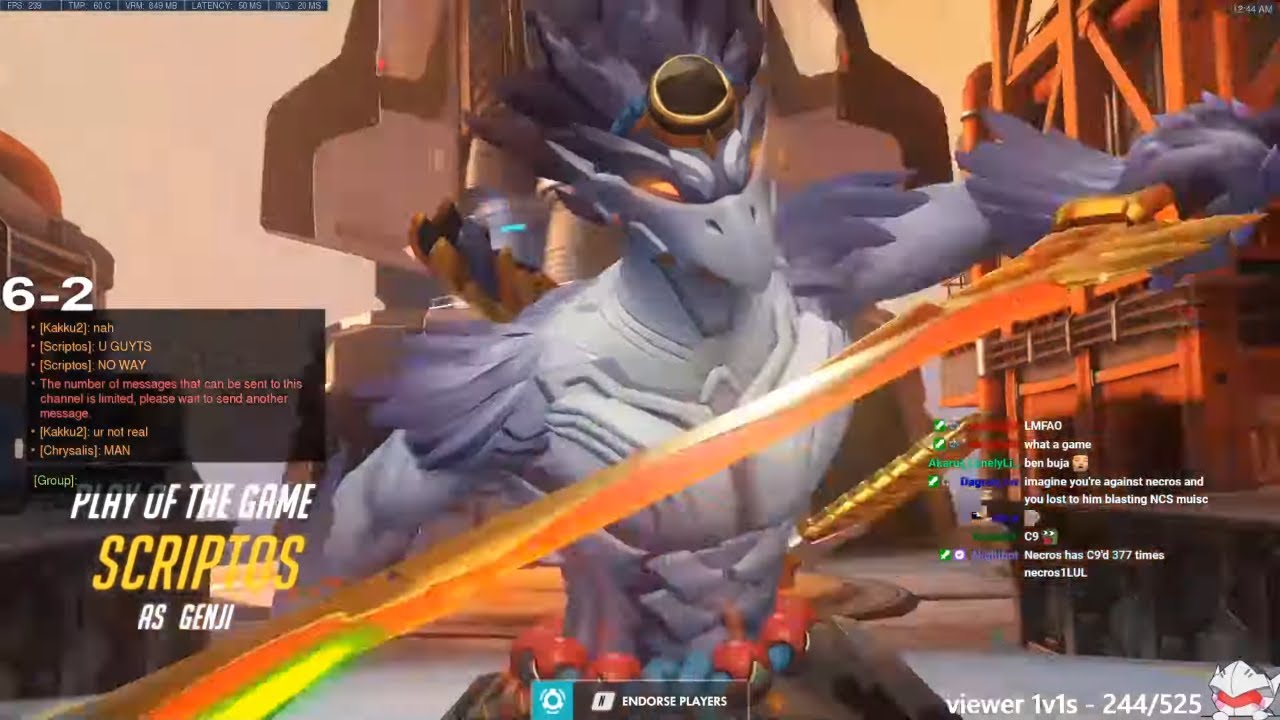 NECROS NANO GENJI GAMEPLAY - POTG! [ OVERWATCH SEASON 24 TOP 500 ]
