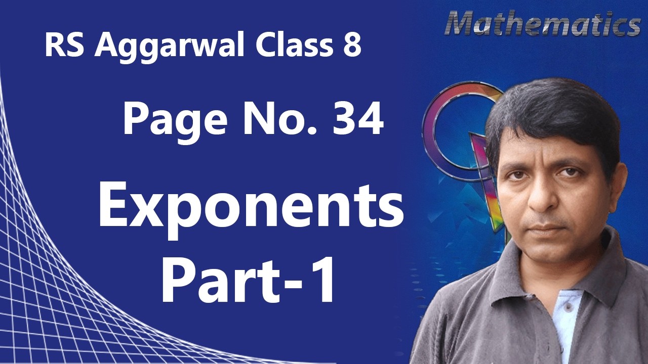 📚 Class 8 Maths – Exponents | RS Aggarwal | Page No. 34 Part-1 Solution