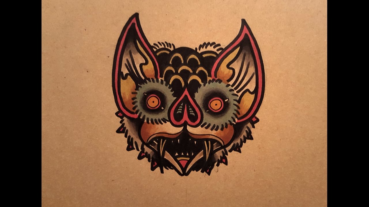 How to Draw a Bat Face Old School Tattoo