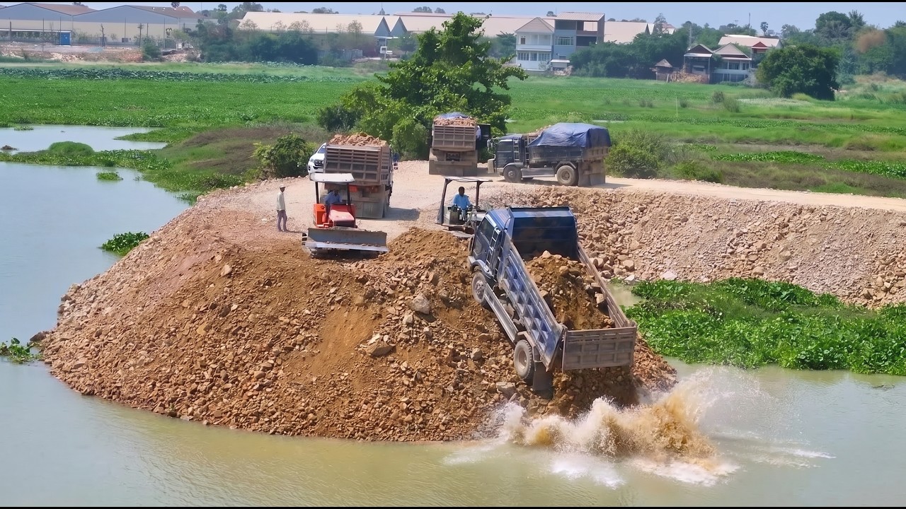 Amazing Bulldozer Skills! Komatsu D31 & Truck 5 Ton Building a New Riverside Road