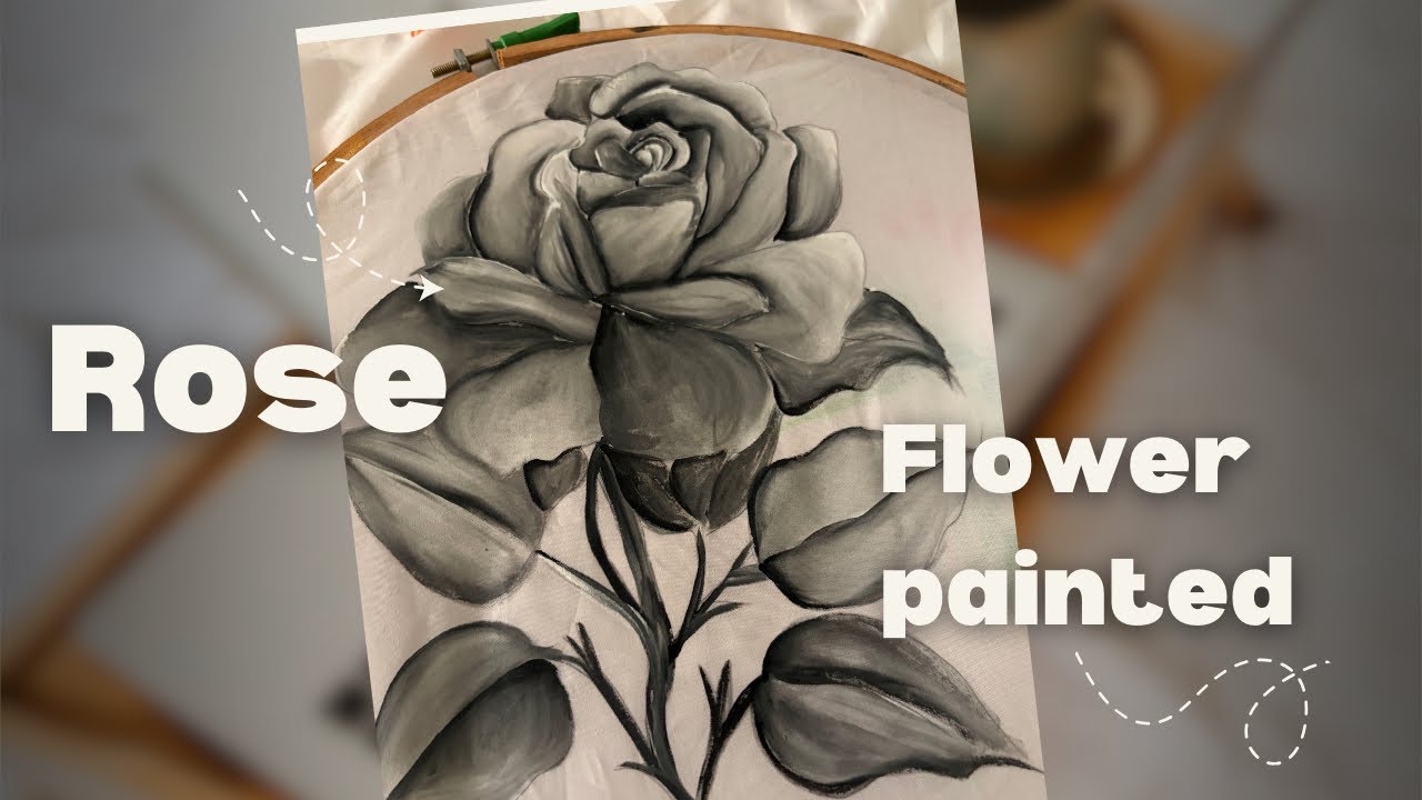 Black and white painted rose on cotton