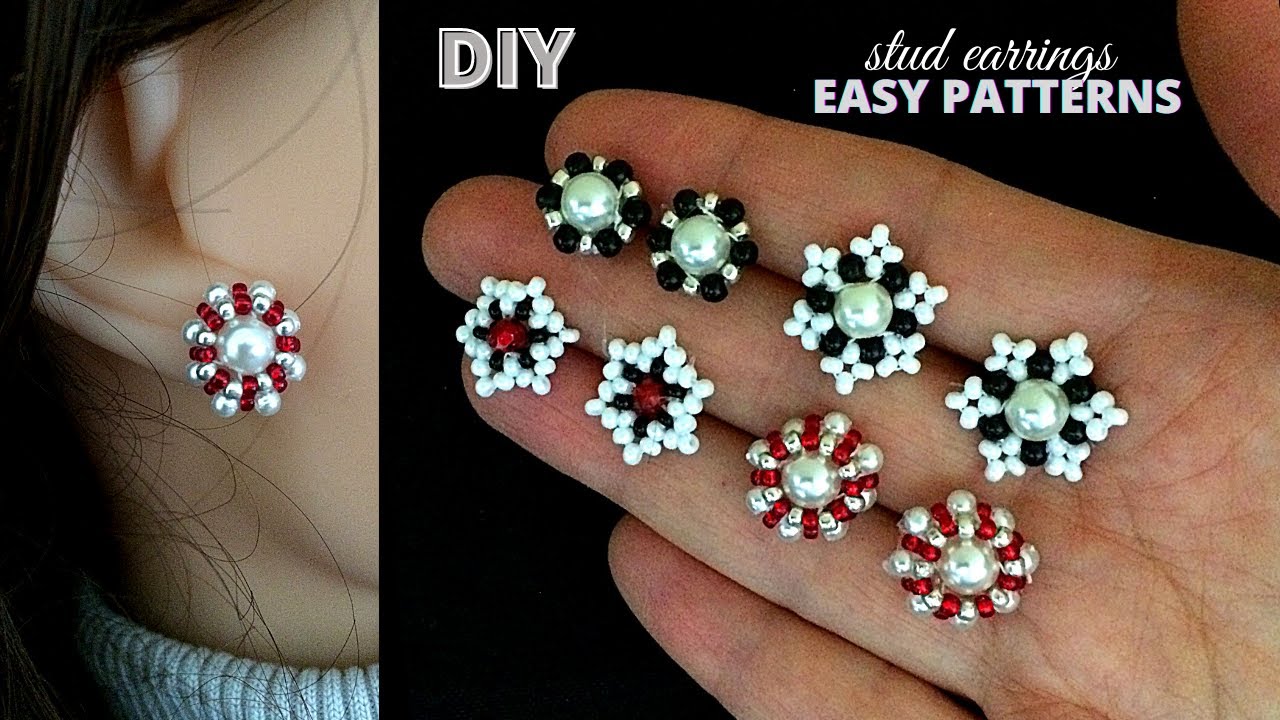 DIY stud earrings. Beaded earrings patterns. Beading tutorials