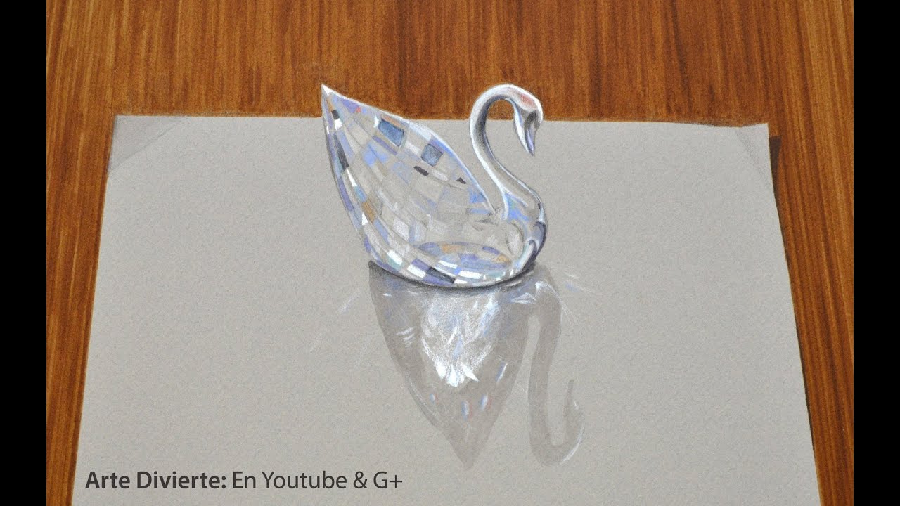 Cómo dibujar vidrio: dibujo 3D de un cisne de cristal Swarovski - Arte Divierte