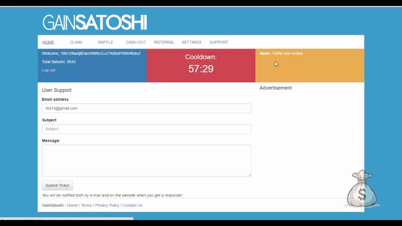 Bitcoin кран Gainsatoshi каждый час до 10000 SATOSHI