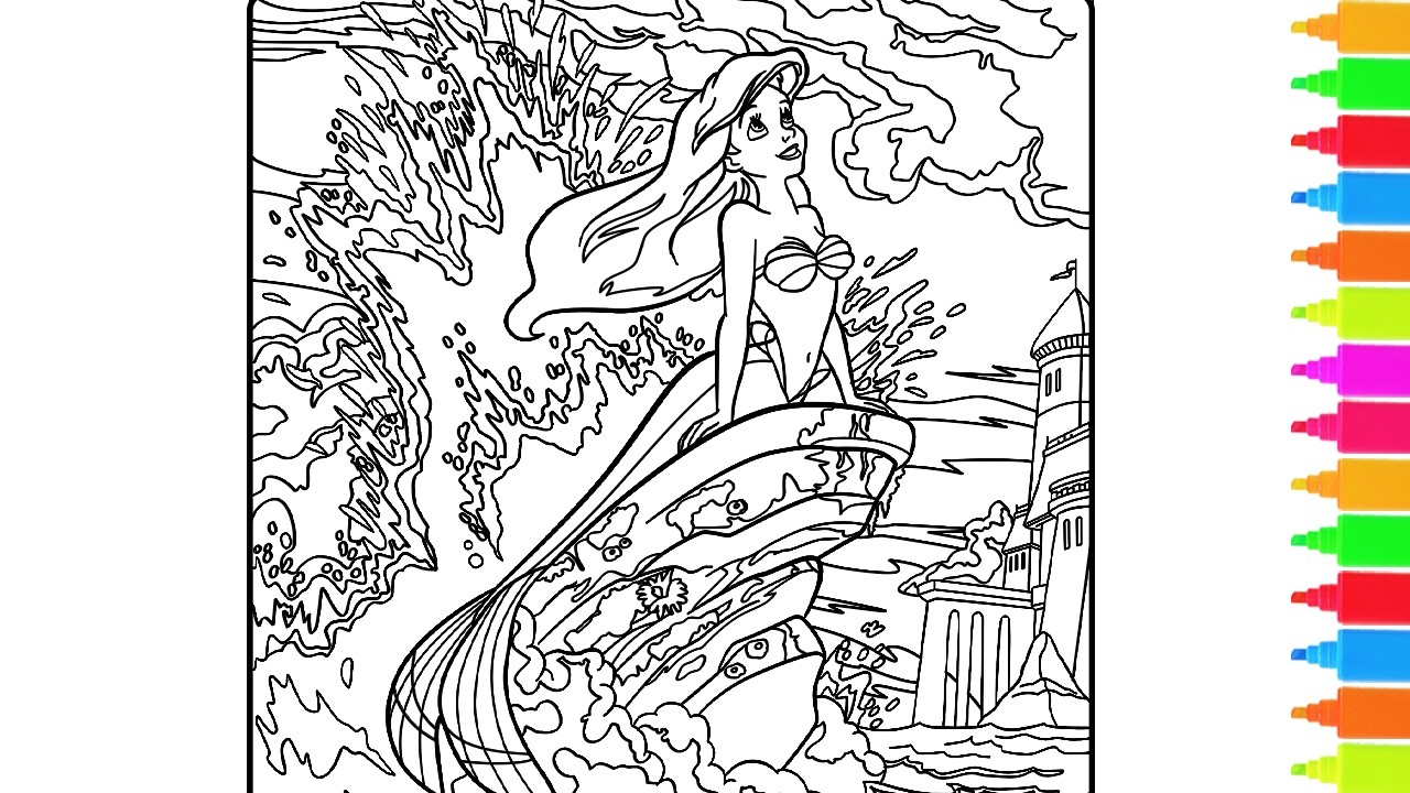 Coloring Princess Ariel, Prince Eric, Sebastian, Flounder | Disney The Little Mermaid Coloring Pages