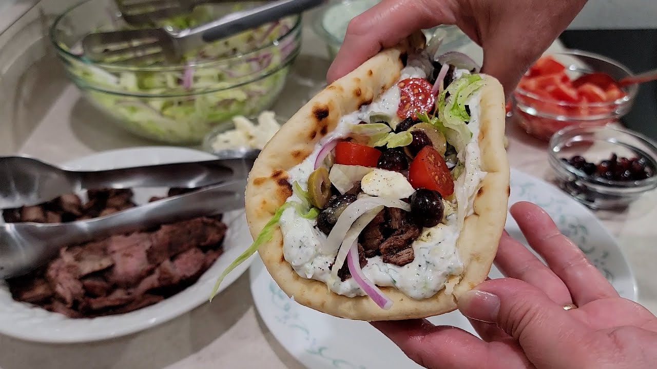 Grilled Skirt Steak Gyros, Tzatziki Sauce & Summer Salad Dressing