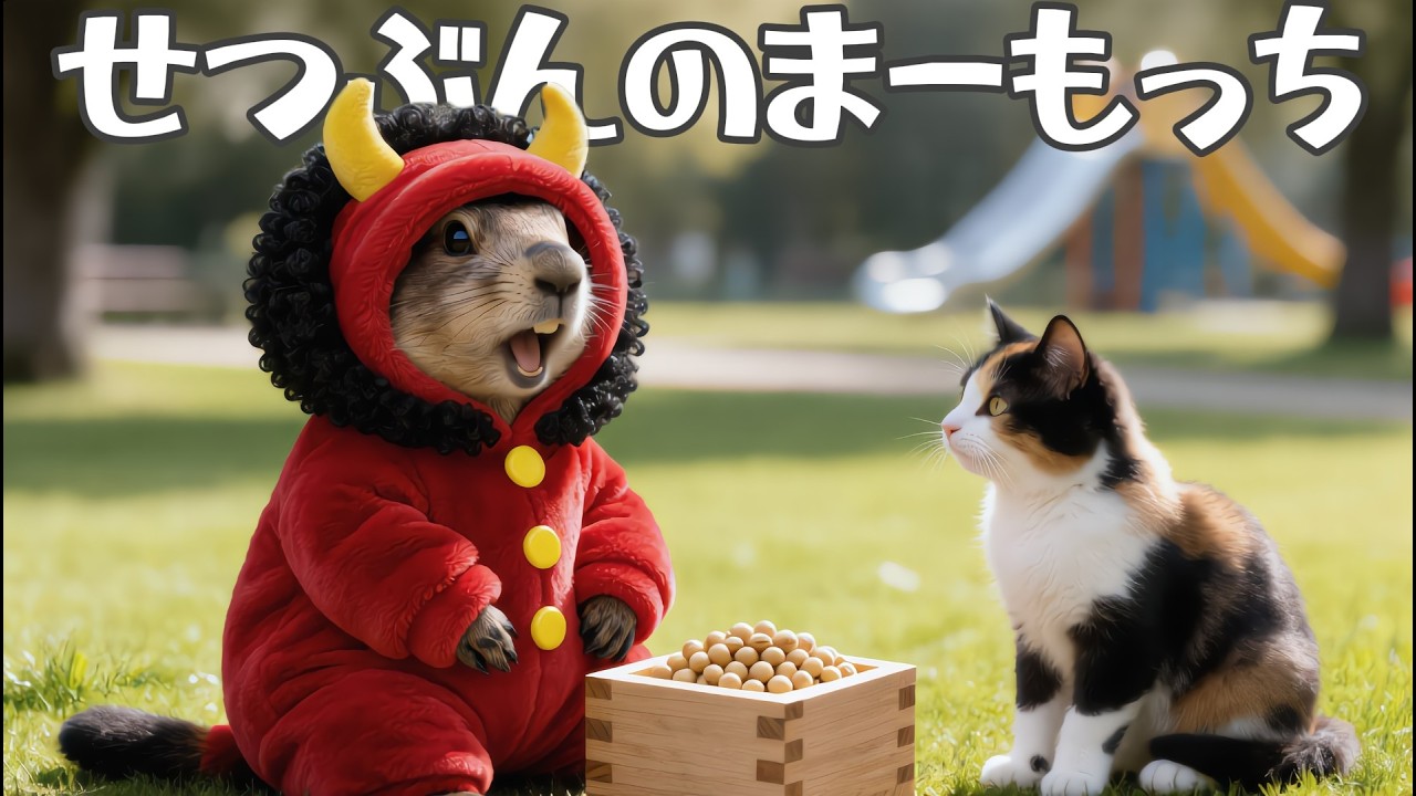 豆まきより豆配り？節分の日のマーモット【まーもっち】
