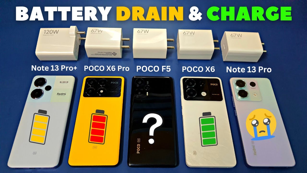 POCO X6 Pro vs Redmi Note 13 Pro Plus vs Note 13 Pro vs POCO X6, POCO F5 - Battery Drain and Charge🔋