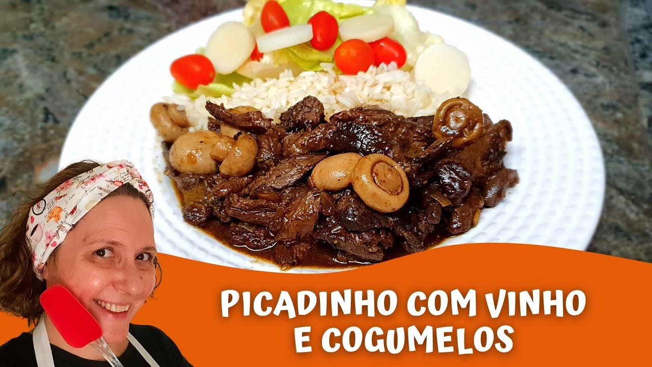 PICADINHO DE CARNE COM VINHO TINTO E COGUMELOS FRESCOS