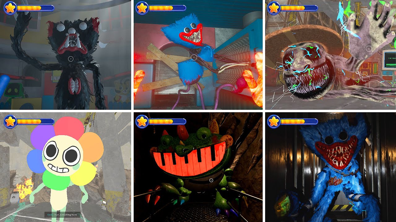 Poppy Playtime Chapters 1-6 | All Monster Chase Scenes with Healthbars and Hidden Jumpscare Moments