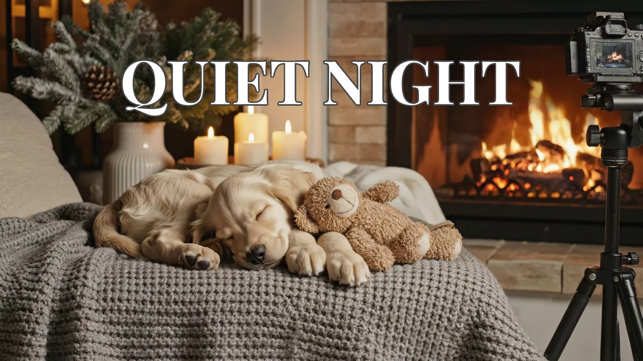 🔴 Peaceful Candlelight Ambience: Cozy Fireplace & Puppy Music for Mind Healing 🕯️✨