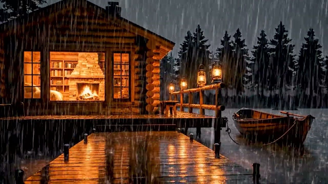 Deep Sleep Rain Sounds | Night Crickets at the Cozy Lake Cabin