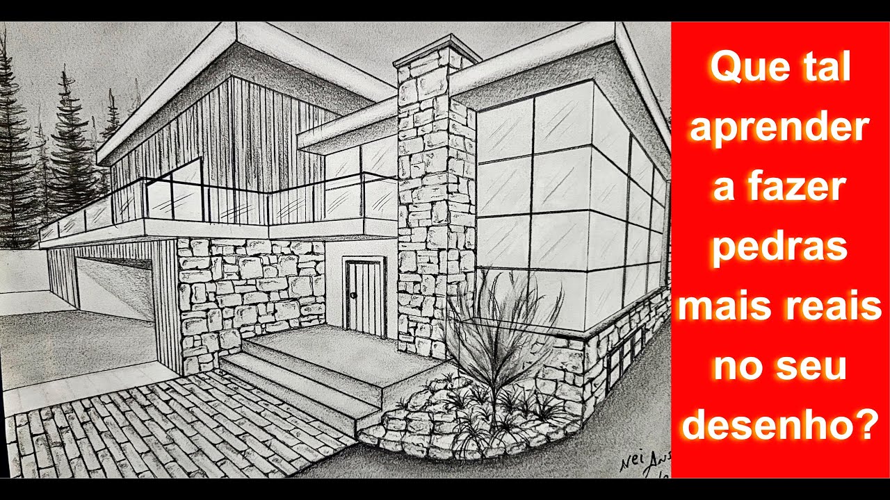 Como Desenhar Casas - Acabamento Realista. #aulasdedesenho #aprendaadesenharcasas #comodesenharcasa