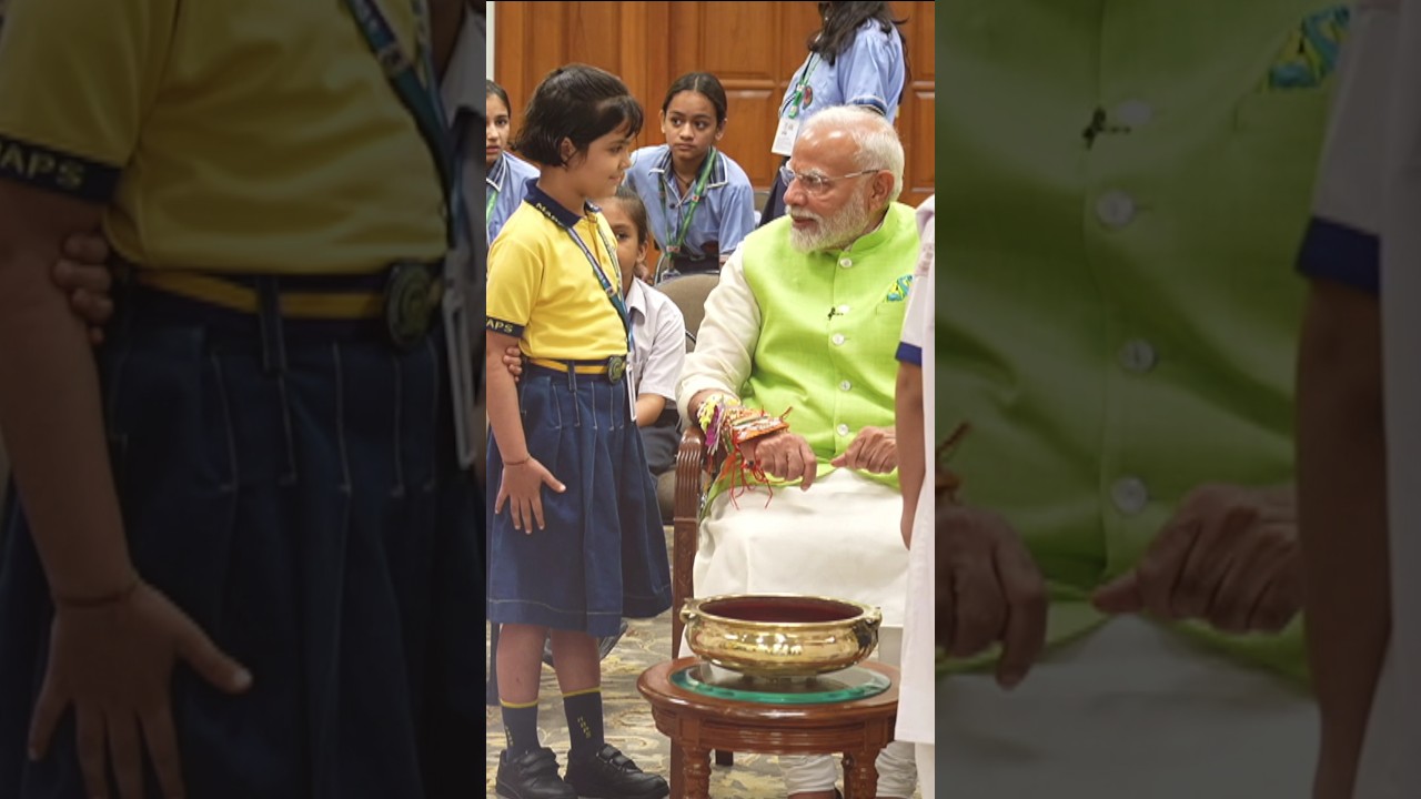 PM Modi's adorable conversation with school girls on Raksha Bandhan| #shorts