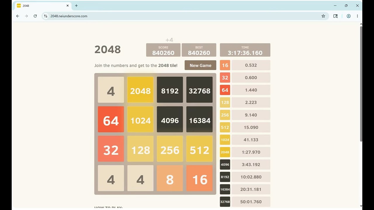 2048 No Undo - 65536 Tile Speedrun World Record 3 hours 18 minutes