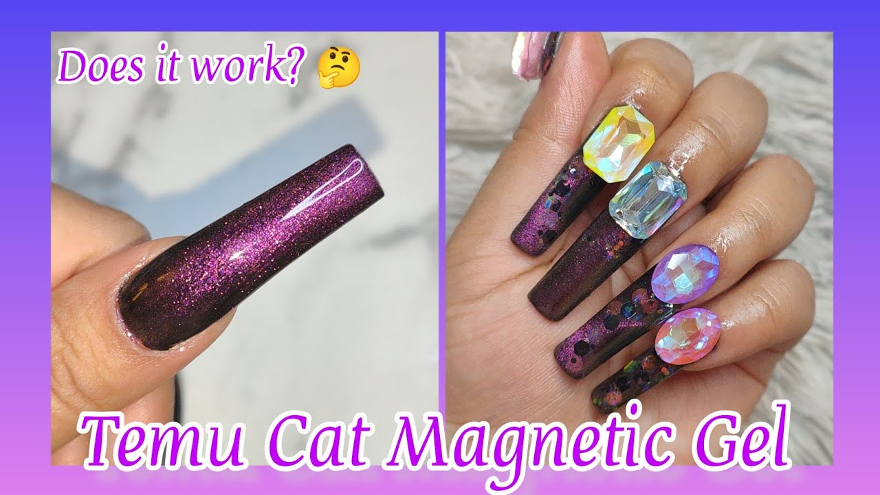 Temu Cat Eye Gel 💜 Does it work? 💜 #temu #explore #madamglam #nailart