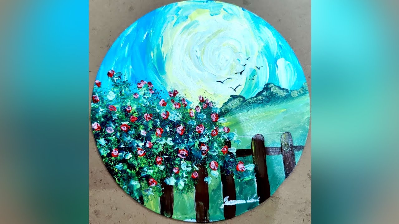 Dreamy Sunlight Landscape on Round Canvas | Easy Acrylic Painting Tutorial