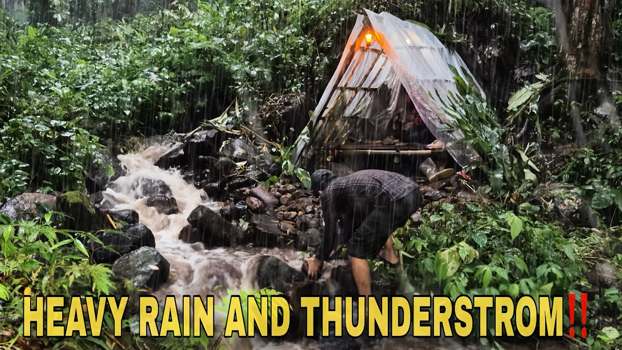 WORST WEATHER EVER‼️ Heavy Rain Thunderstorm Bushcraft Beside a Wild River