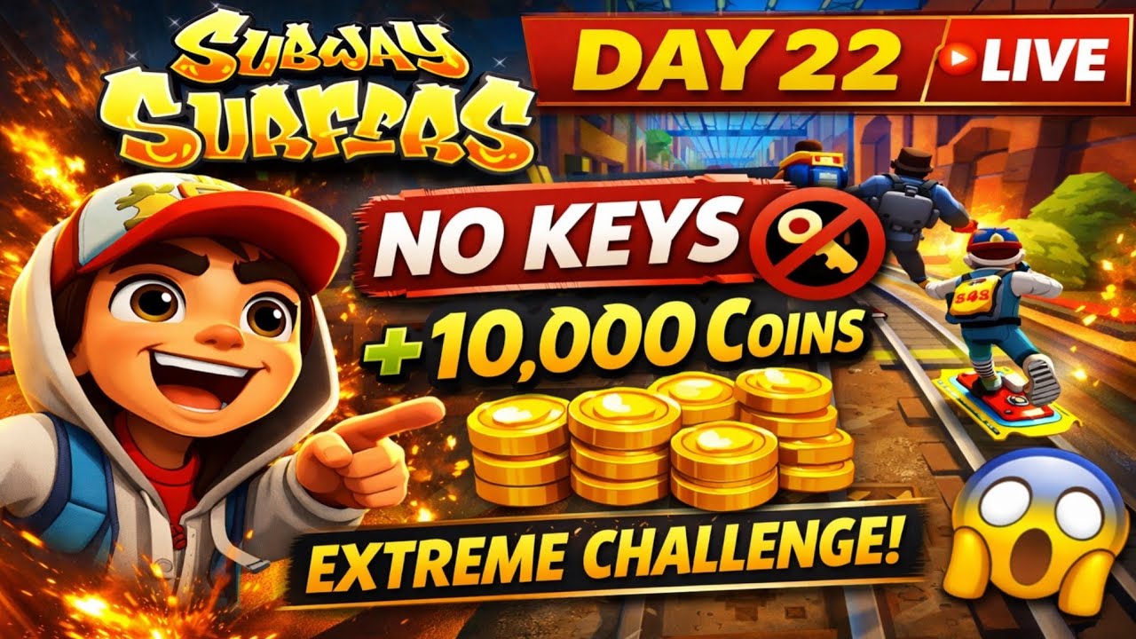 Subway Surfers 🔴 LIVE Day 22 | No Keys + 10K Coins Challenge 😱 | Hindi |