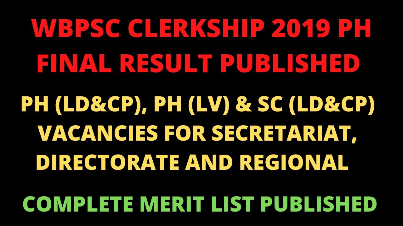 WBPSC CLERKSHIP 2019 ALL PH CATEGORIES FINAL RESULT PUBLISHED