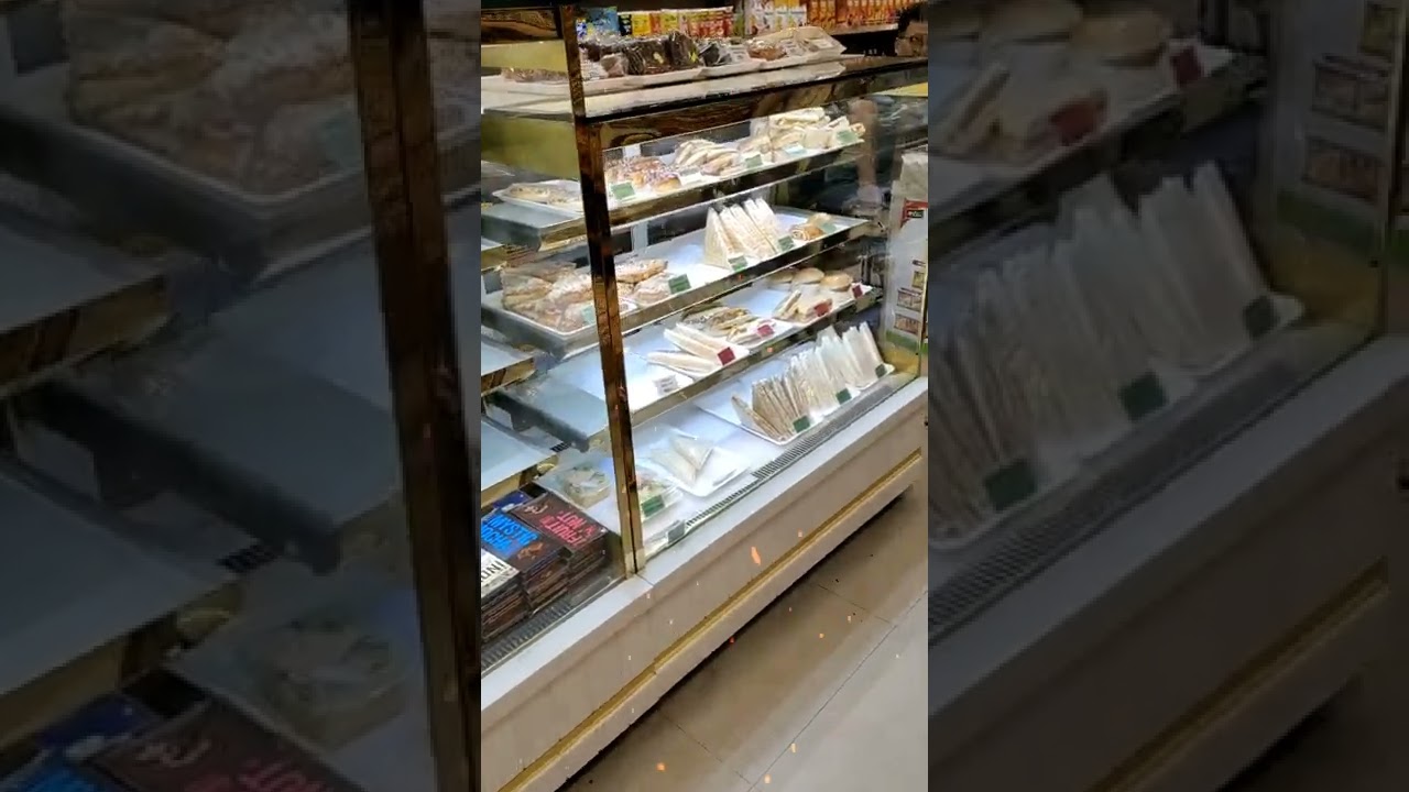 Bakery Display showcase set with designer glass and golden borders from Avon Refrigeration