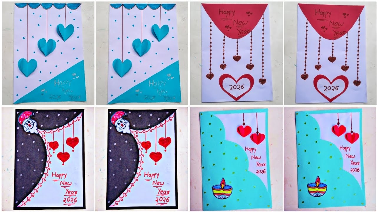 4 Easy Happy New Year Card / How to make new year greeting card / DIY New year card making easy