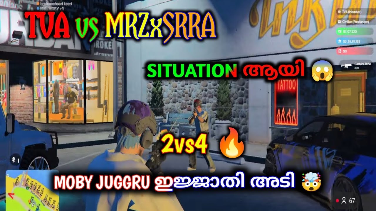 TVA vs MRZ x SRRA SITUATION ആയി 😱 MOBY JUGGRU 2 vs 4 ഇജ്ജാതി അടി 🤯 #tva #mrzgang #eaglegaming #gtarp