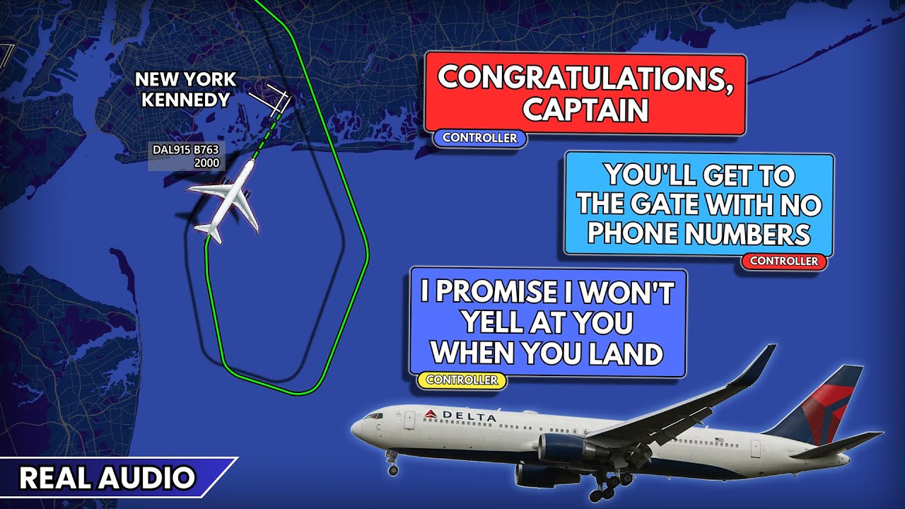 Captain’s last landing before retirement. Tower congratulates pilot at JFK Airport. Real ATC